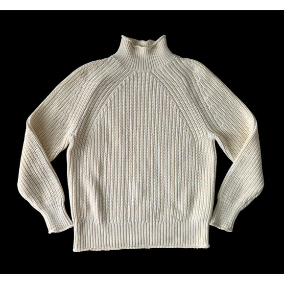 J Crew Linen Ivory Relaxed Rollneck Fisherman Sweater Small BE159 Cotton Mock - Picture 1 of 5